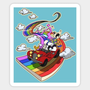 The muscular unicorn and his friends on a road trip Magnet